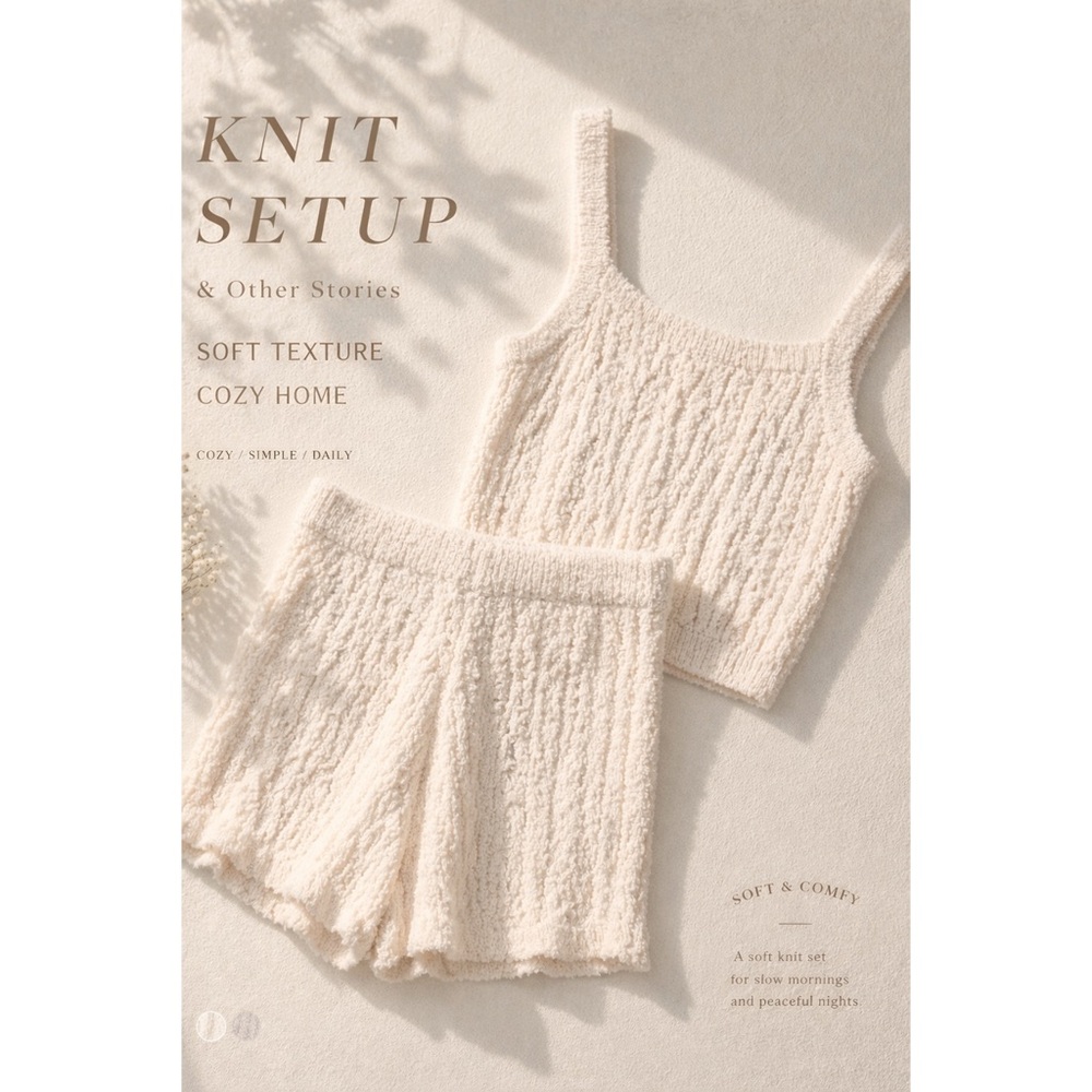 & Other Stories Soft Knit Lounge Set Cream Ivory Cami & Shorts Cozy Textured Set